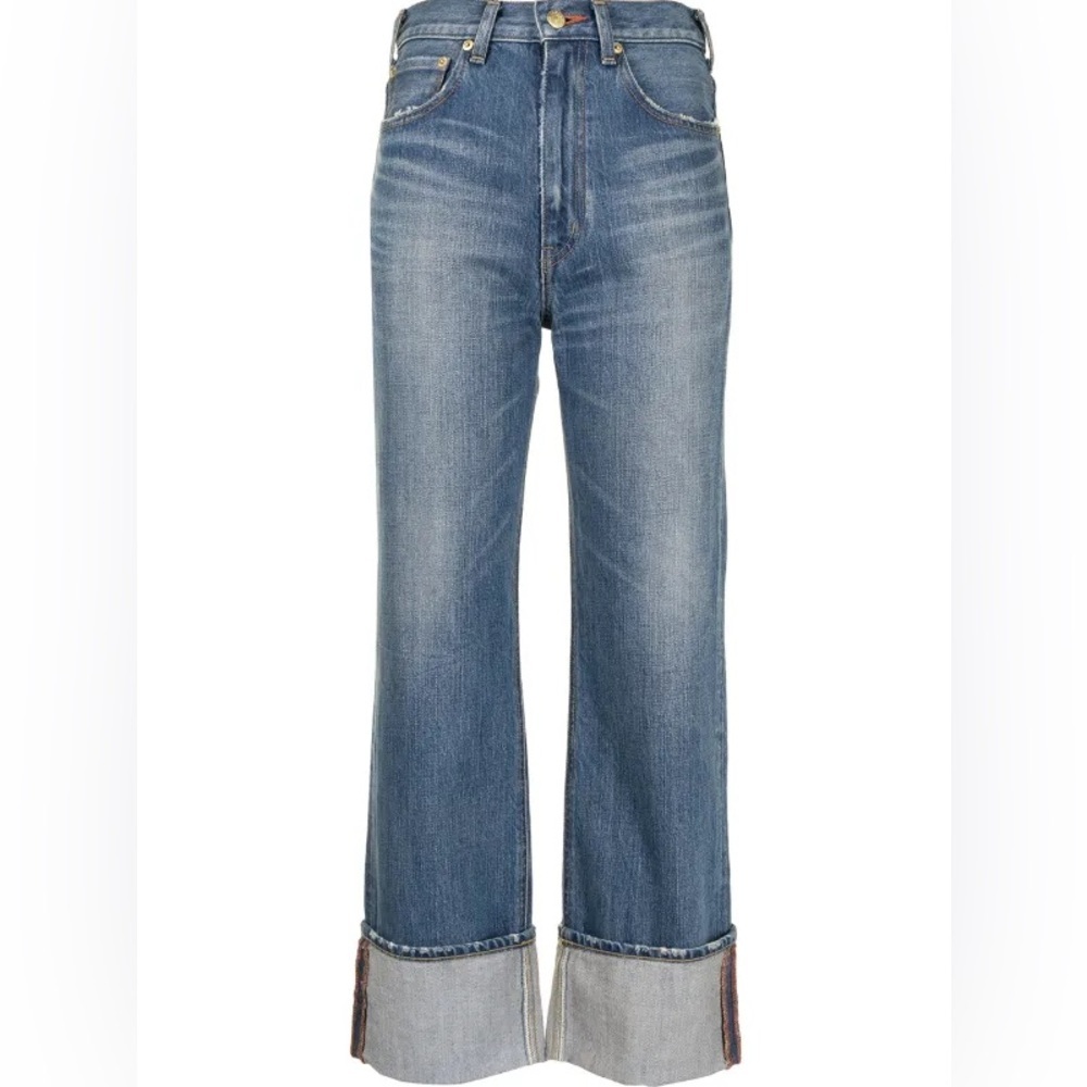 Tu es mon TRESOR Denim Jeans in Blue with Copper Stitching cuffed size 26